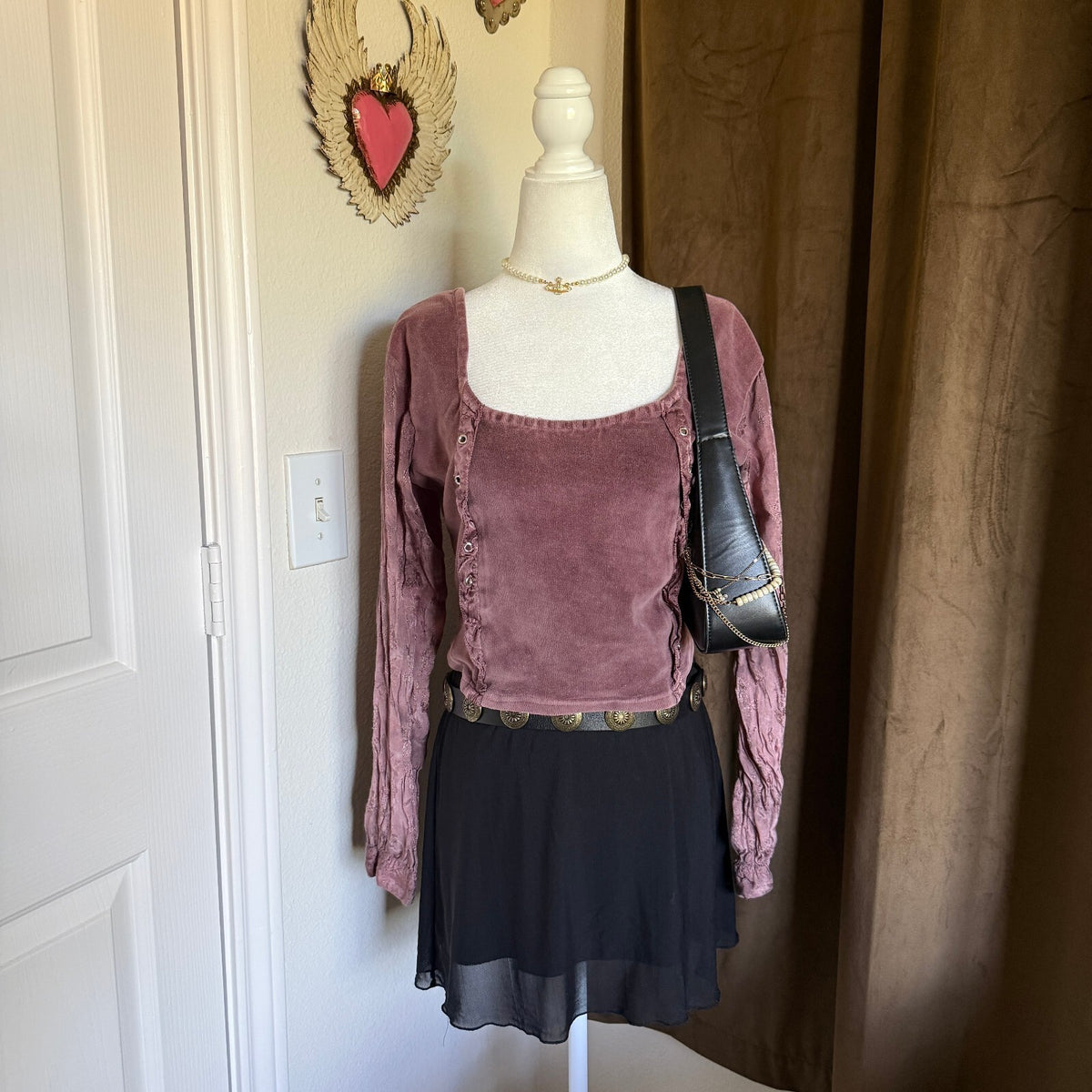 Gypsy Soul Sz S/M Mauve Whimsical Grommet Detail Crop Top Boho Fairycore Witchy