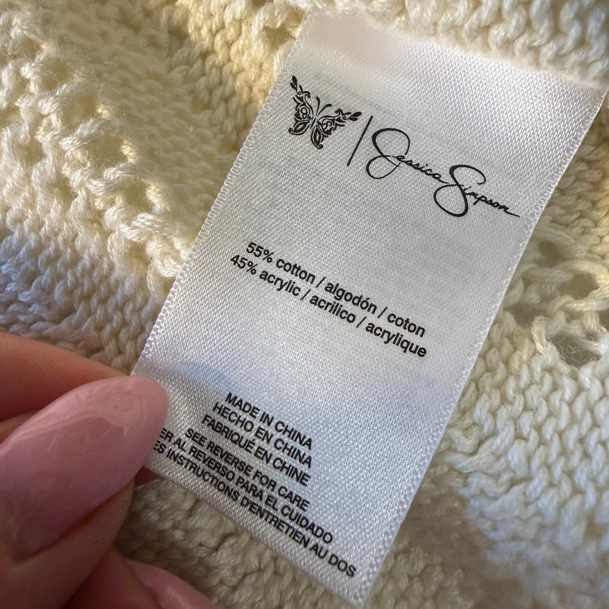 Jessica Simpson Ivory Crochet Knit Sweater Scalloped Hem Boho Cottagecore M