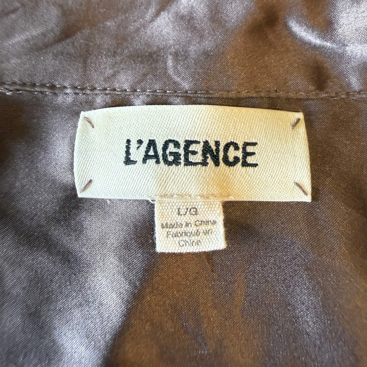 L'AGENCE Women's Mauve 100% Silk Button-Down Blouse Quiet Luxury Designer SZ Lg