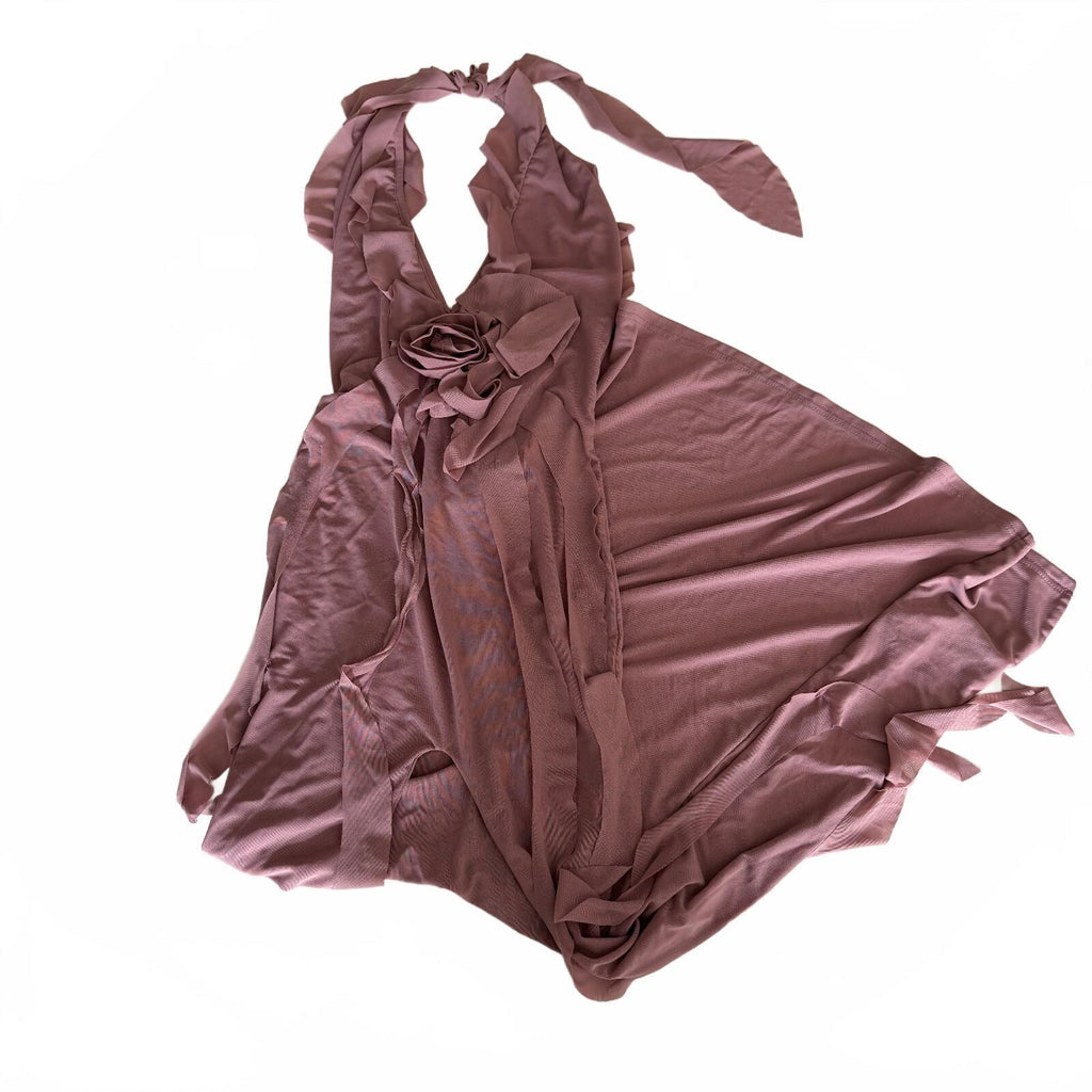 Murci Soft Romantic Ruffled Formal Dress with Floral Accent Women's 8