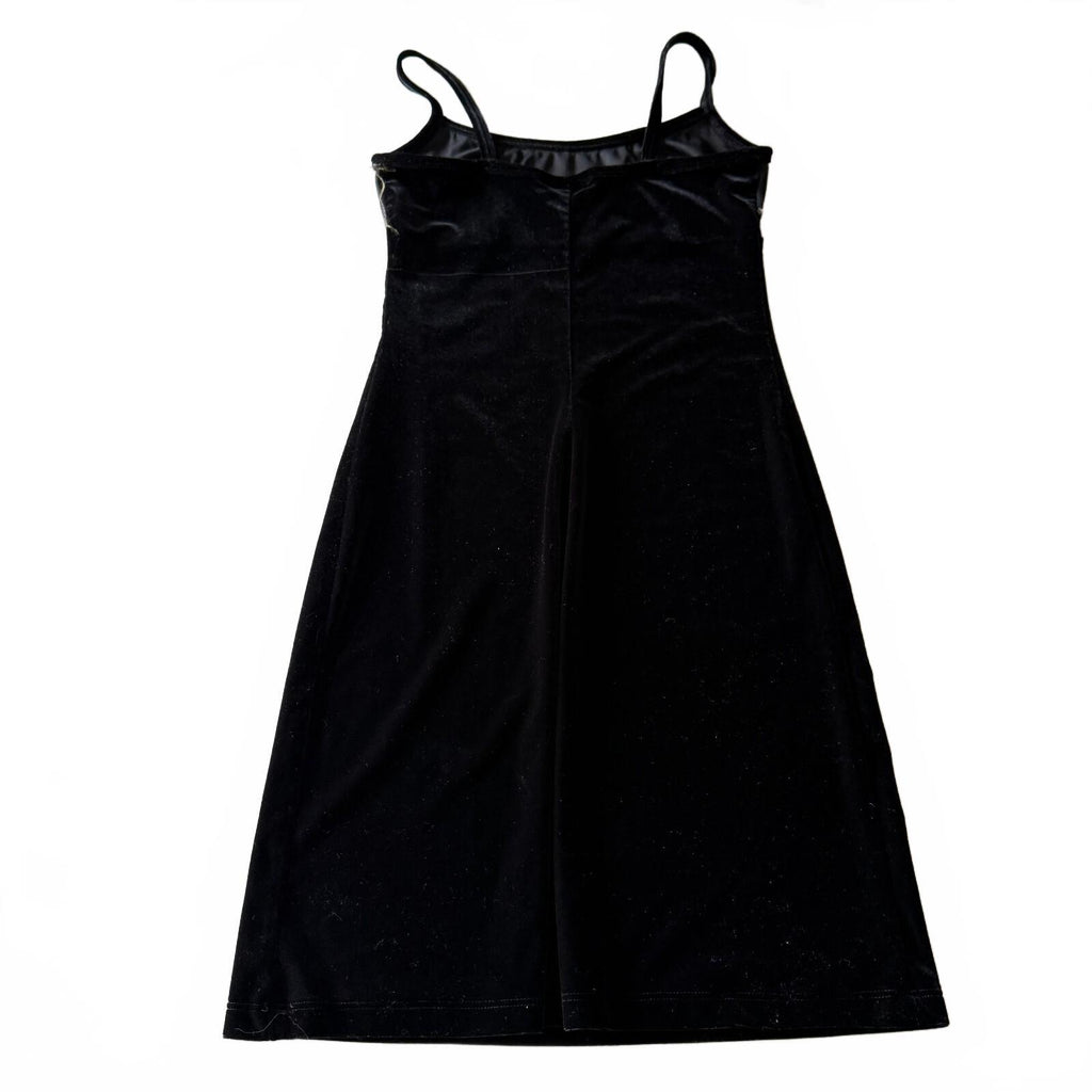 Vintage Rampage Y2K 1990s Black Velvet Slip Dress Floral Mesh Bodice Sz Small