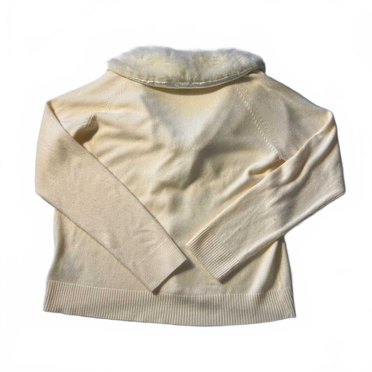 Kikit Ivory Coquette Faux Fur Collar Cardigan Pearl Button Ribbon Tie Detail L