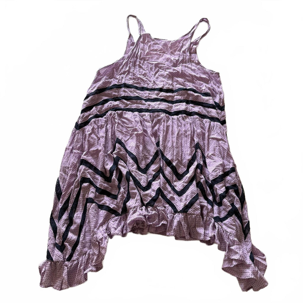 Intimately Free People Medium Purple Polka Dot Dress with Black Zigzag Stripe