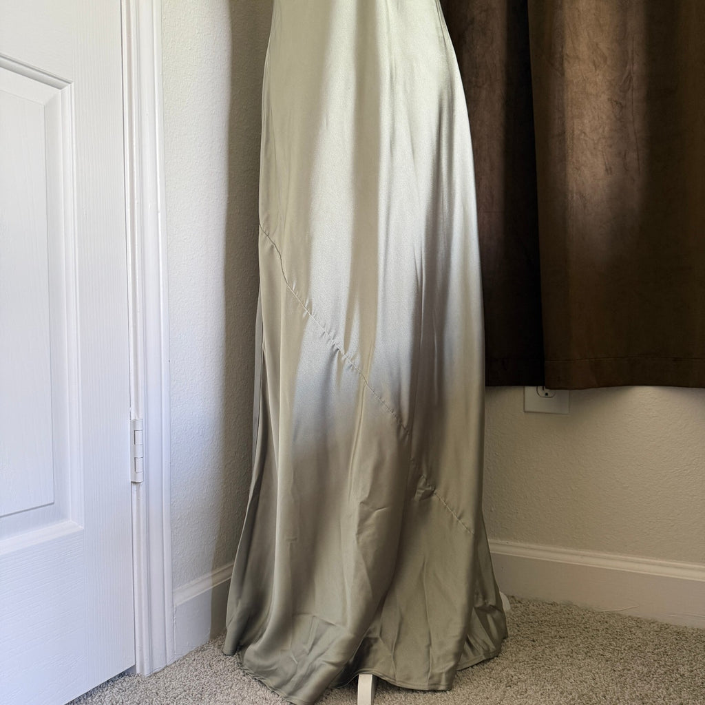 Show Me Your Mumu Taylor Strapless Satin Maxi Dress Sage Olive Boho Euro Summer