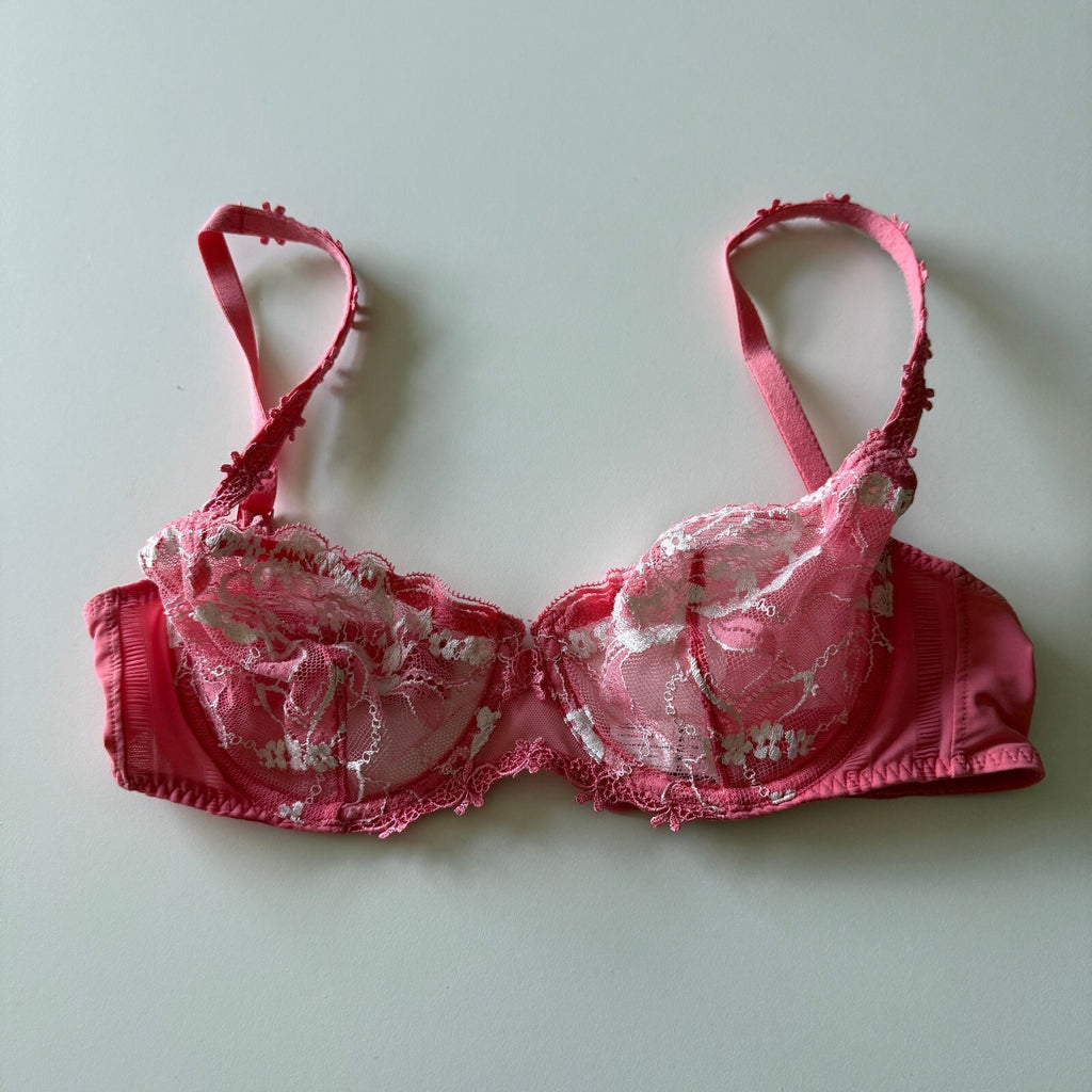 Simone Perele Coral Pink Lace Bra Sheer Floral French Luxury Lingerie Coquette