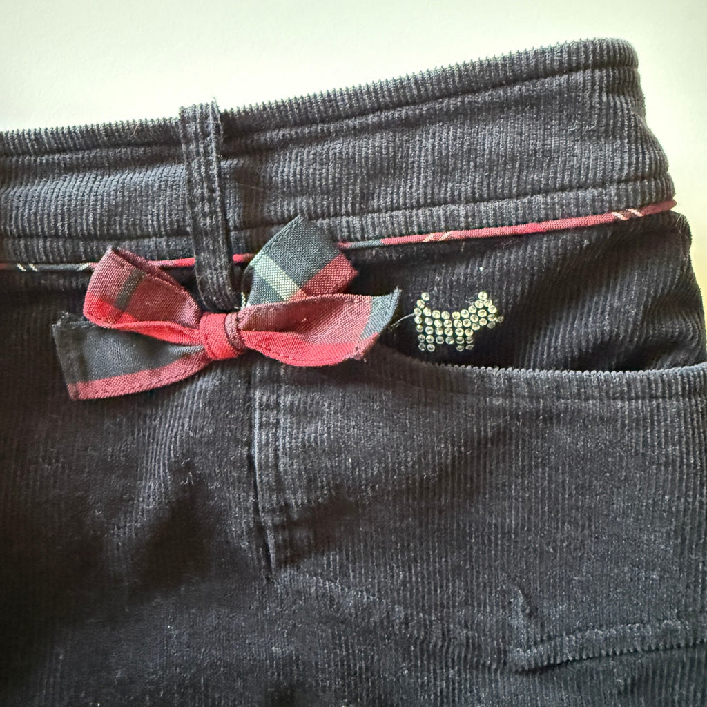 Scottish House Black Corduroy Mini Skirt Plaid Bow Rhinestone Dog Sz L Y2K