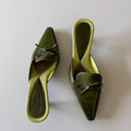 Cole Haan Women's Green Leather Pointed Toe Slip-On Kitten Heels with Bow Detail