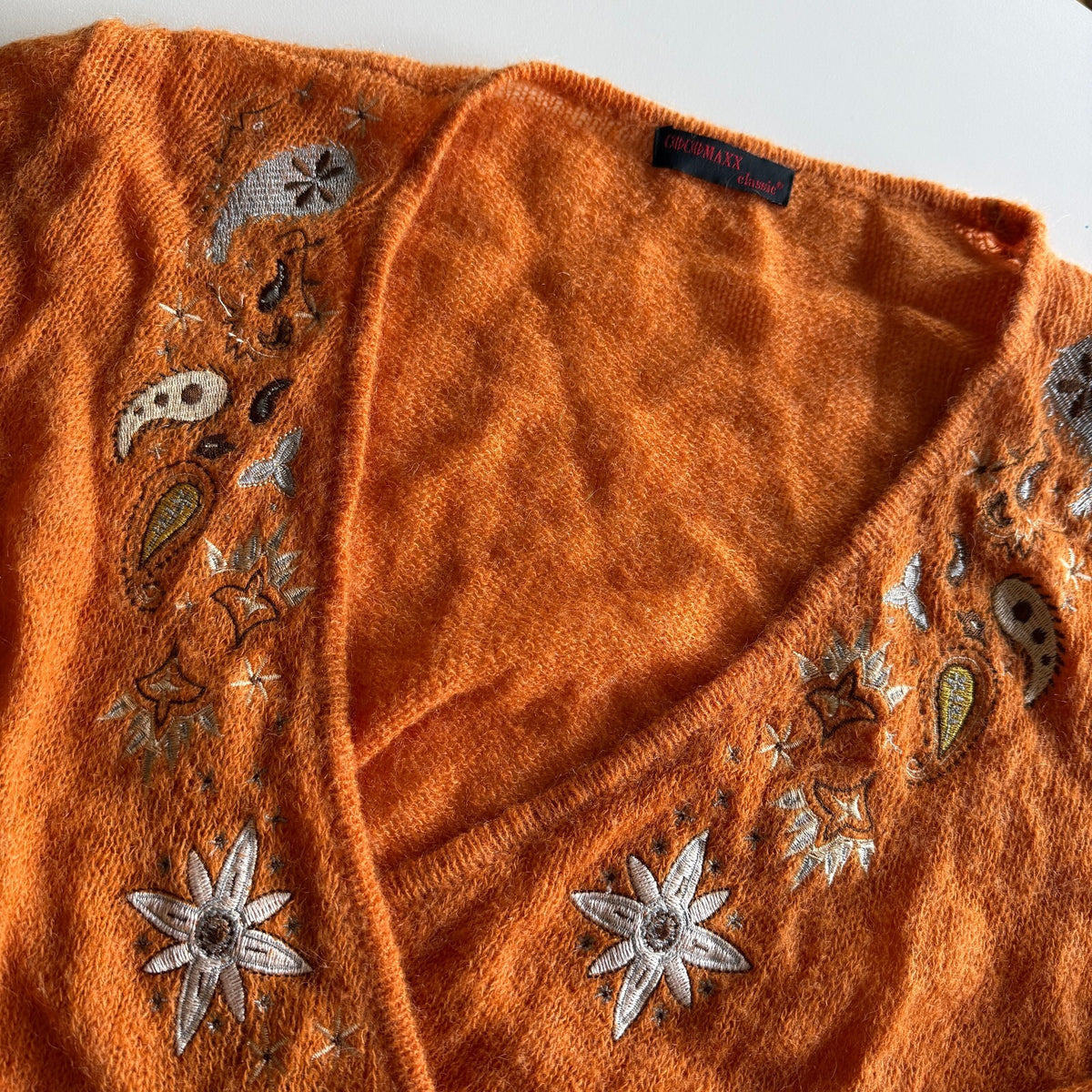 Vintage Mohair Wool Celestial Embroidered Wrap Sweater Whimsigoth Witchy
