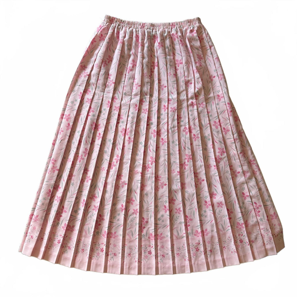 Vintage Leslie Fay Pleated Pink Floral Maxi Skirt Coquette Girly Fall Sz 14