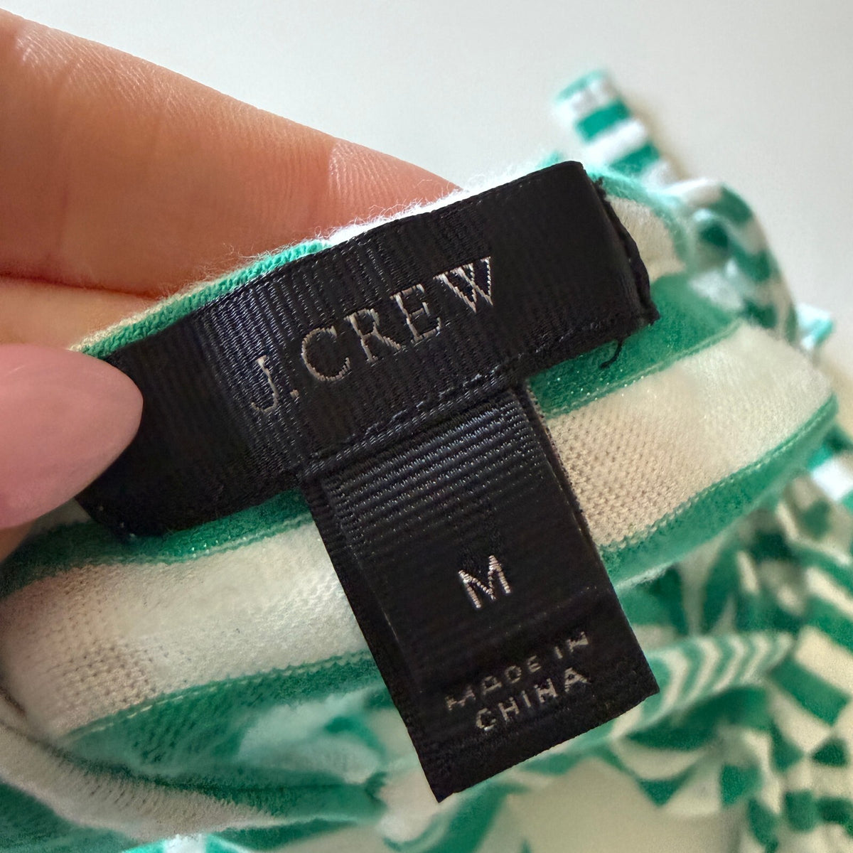 J.Crew Green and White Striped Cotton Tie Strap Dress, Size M Vacation Whimsy