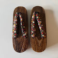 Vintage Japanese Style Geta Wooden Sandals Floral Cotton Strap 9.5 In Sz 6-6.5