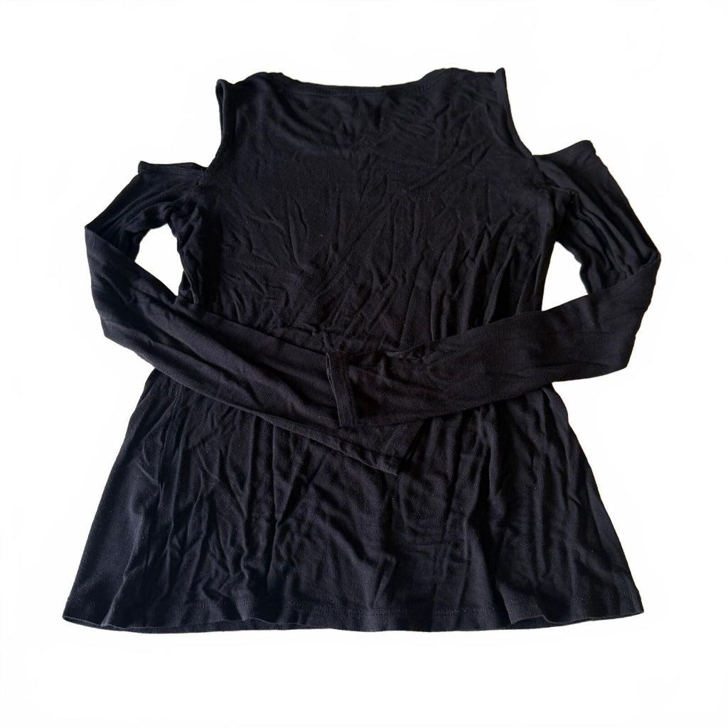 Rock & Republic Black Studded Cold Shoulder Top XS Grommet Long Sleeve