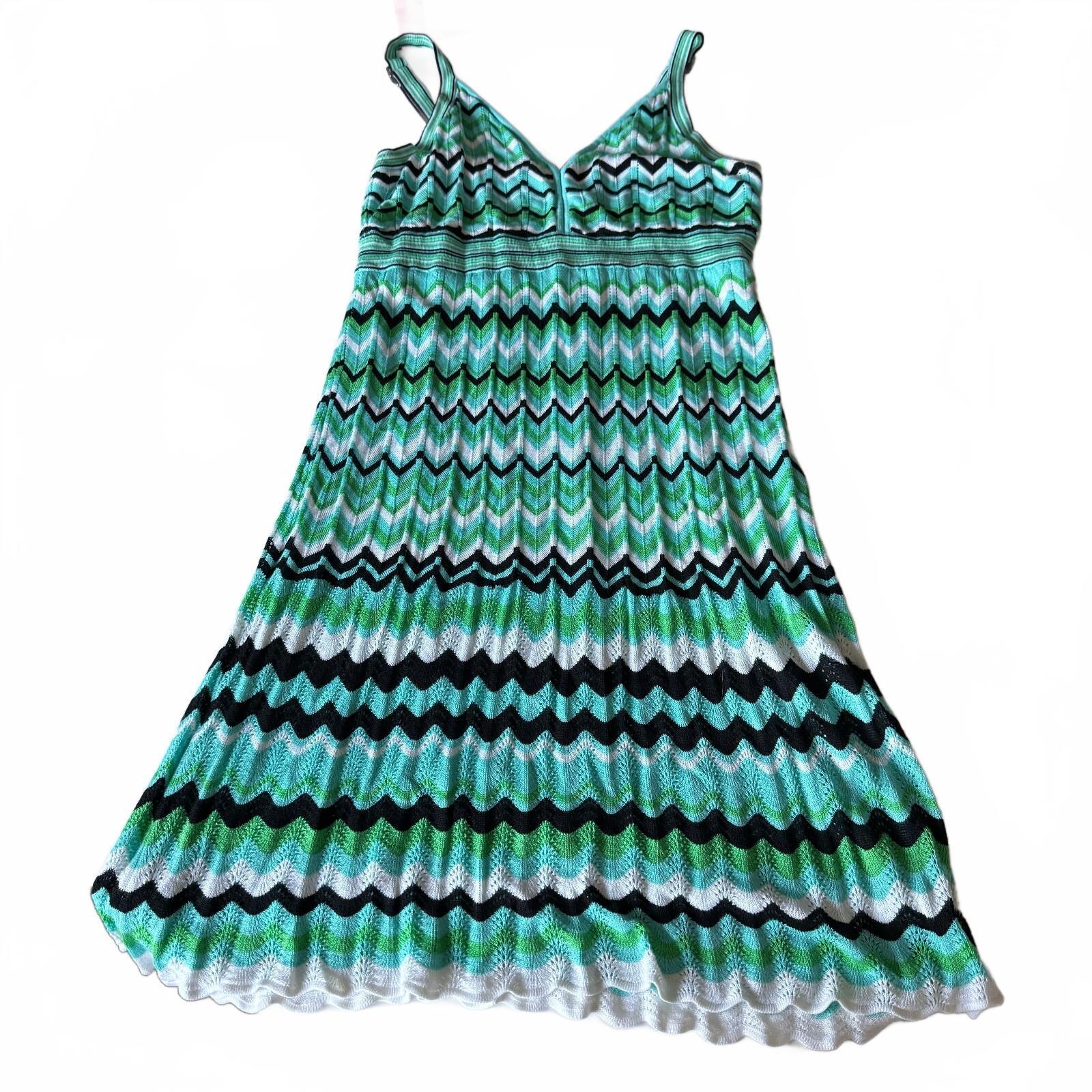 7th Ave New York & Co Chevron Printed Green Knit Midi Dress Women's Sz Large