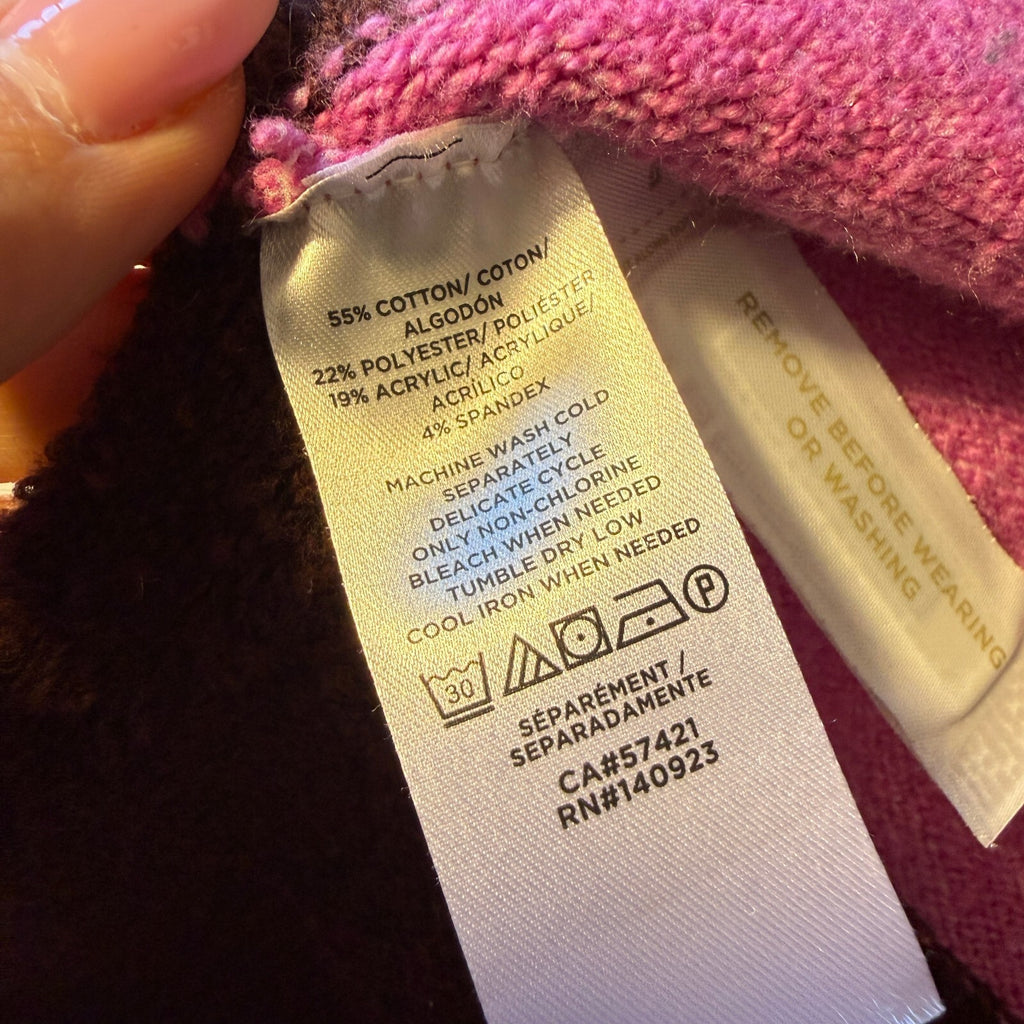 LOFT Gilmore Girls Fisherman Cozy Preppy Striped Mock Neck Sweater Pink & Brown