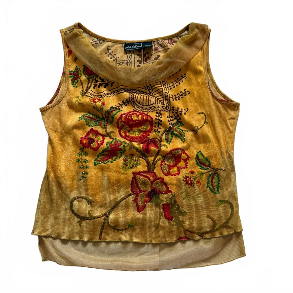 thriftalina Ash & Sara Y2K Boho Floral Whimsical Practical Magic Layered Sleeveless Blouse