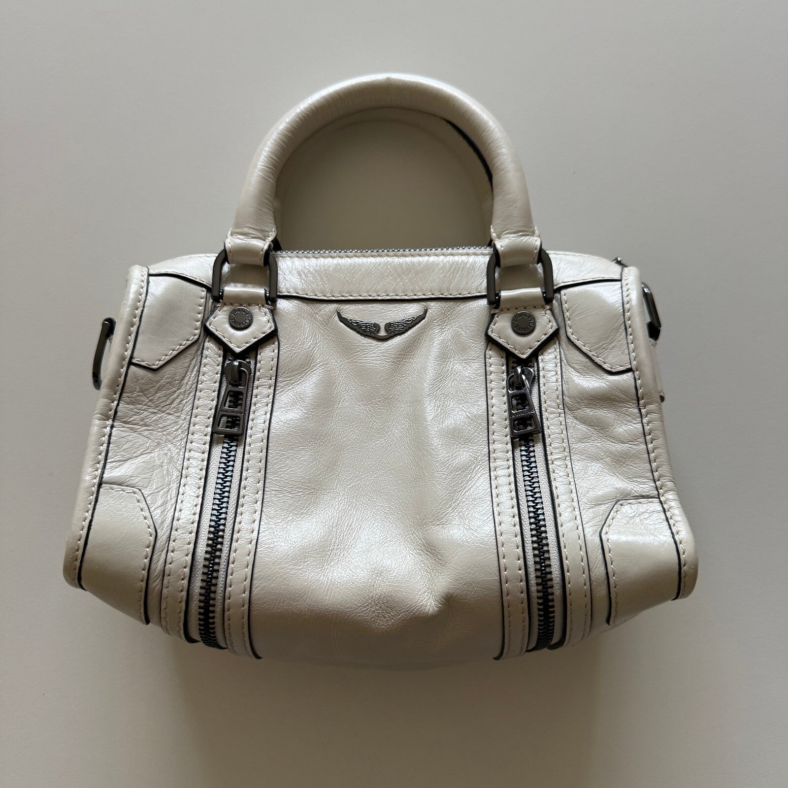 Zadig & Voltaire Sunny XS White Leather Handbag with Double Zipper Detail