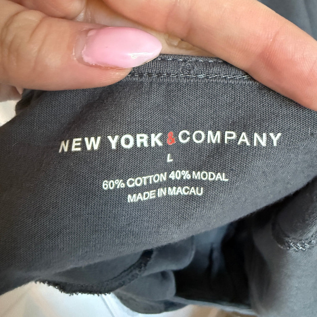 New York & Company Women's Gray Scoop Neck Dress with Floral Embellishments