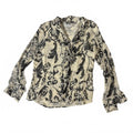 Coldwater Creek Black and White Silk Blend Plisse Romantic Frilly Button-Up Sz L
