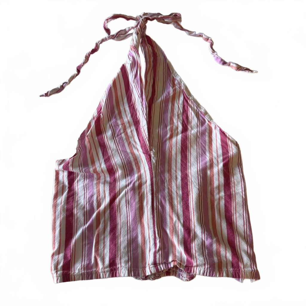Loft Pink and White Striped Halter Top Cotton Blend Women's Sz M