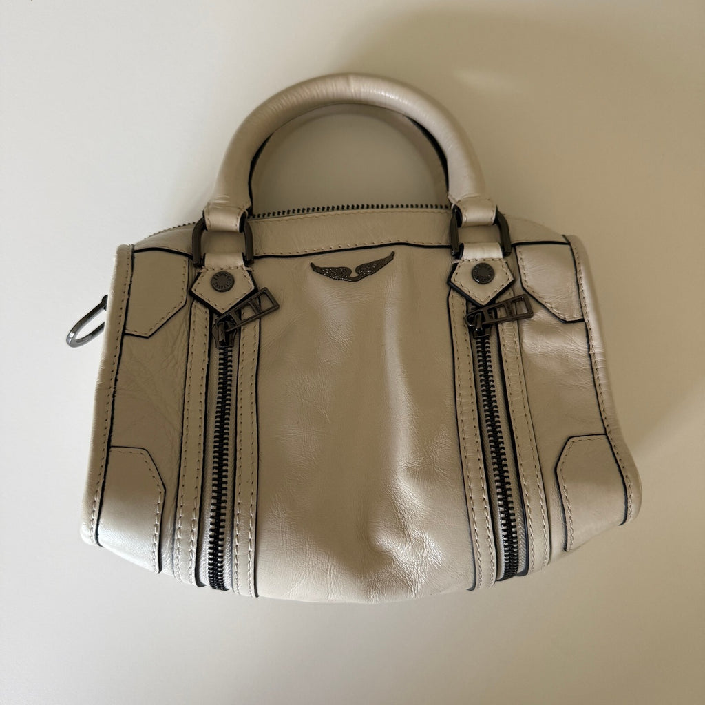 Zadig & Voltaire Sunny XS White Leather Handbag with Double Zipper Detail