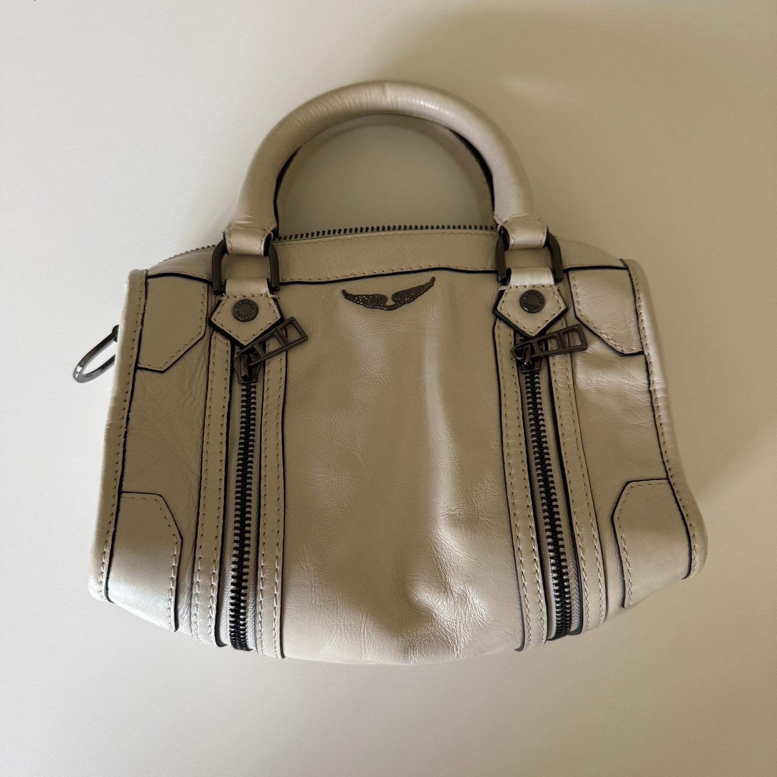 Zadig & Voltaire Sunny XS White Leather Handbag with Double Zipper Detail