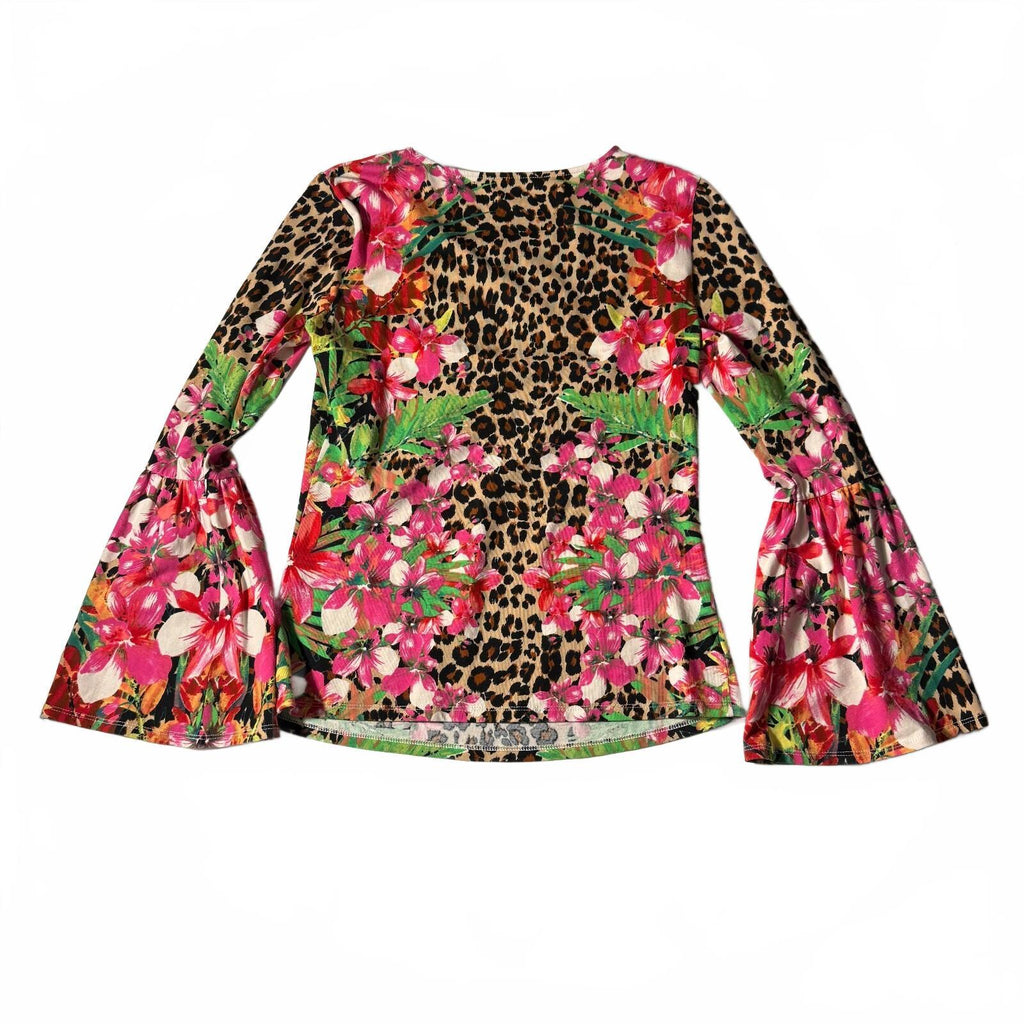 Boston Proper Leopard Funky Y2K Print Flare Sleeve Keyhold Detail Blouse Sz S