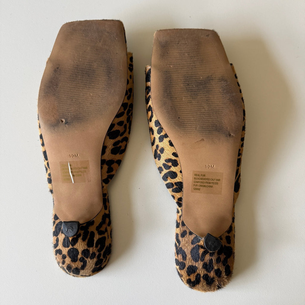 Steve Madden Meme Leopard Calf Hair Mule Slides Bow Kitten Heel Y2K Sz 10