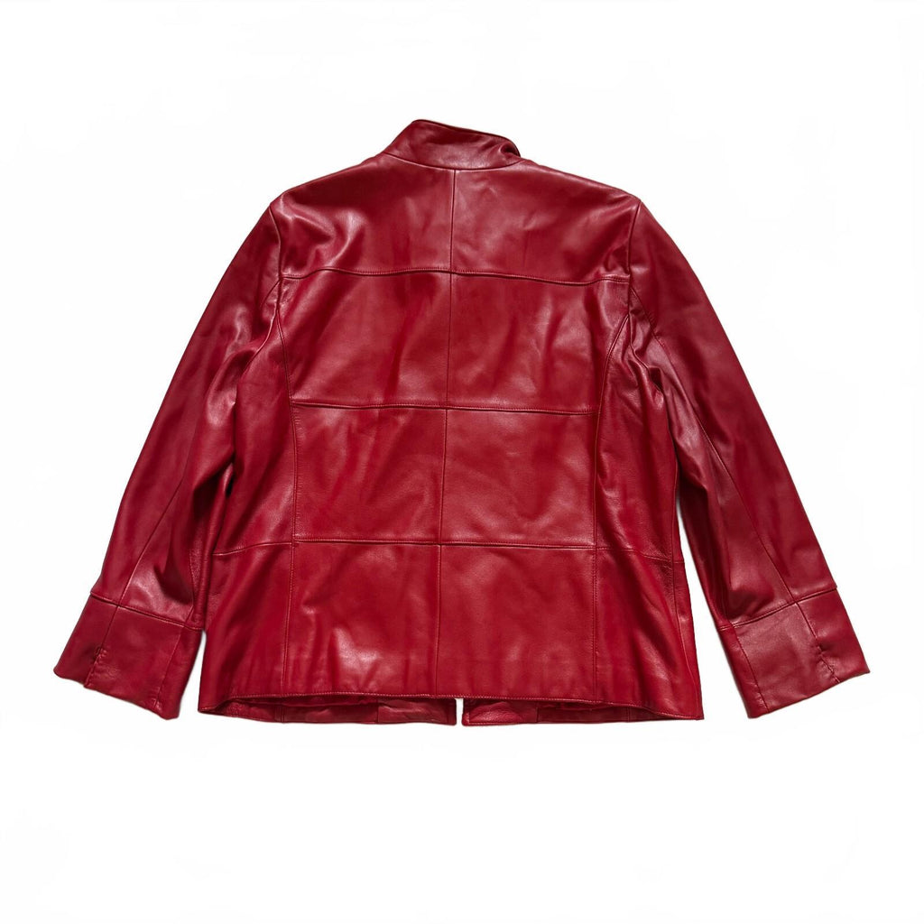 thriftalina Vintage Y2K Cherry Red Genuine Leather Moto Jacket Double Zip