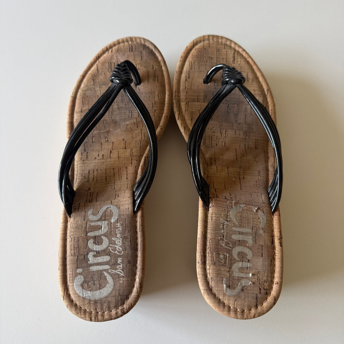 Circus by Sam Edelman Black Cork Wedge Flip Flop Sandals Y2K Boho Sz 7