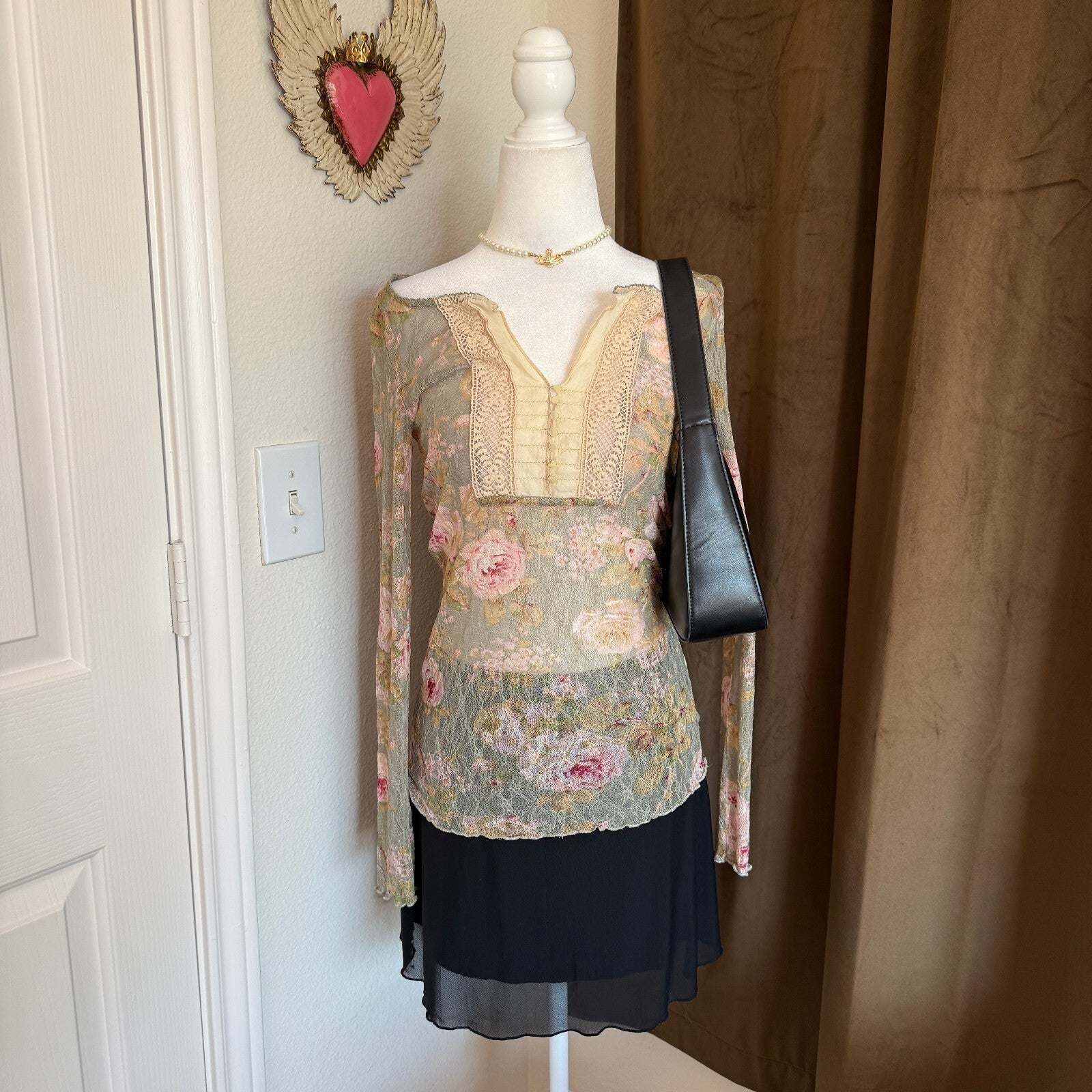 Denim & Supply Ralph Lauren Women's Sheer Floral Lace Long Sleeve Top, Size S/P