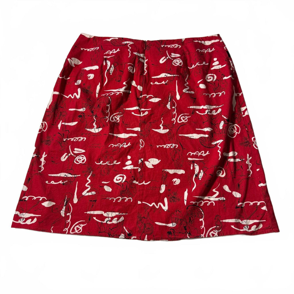 NYCC New York Clothing Co Red Doodle Print A-Line Mini Skirt Bow 34in Waist