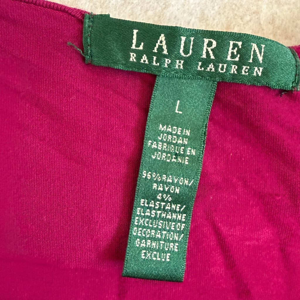 Lauren Ralph Lauren Women's Large Long Sleeve Ruffle Neck Top in Mauve