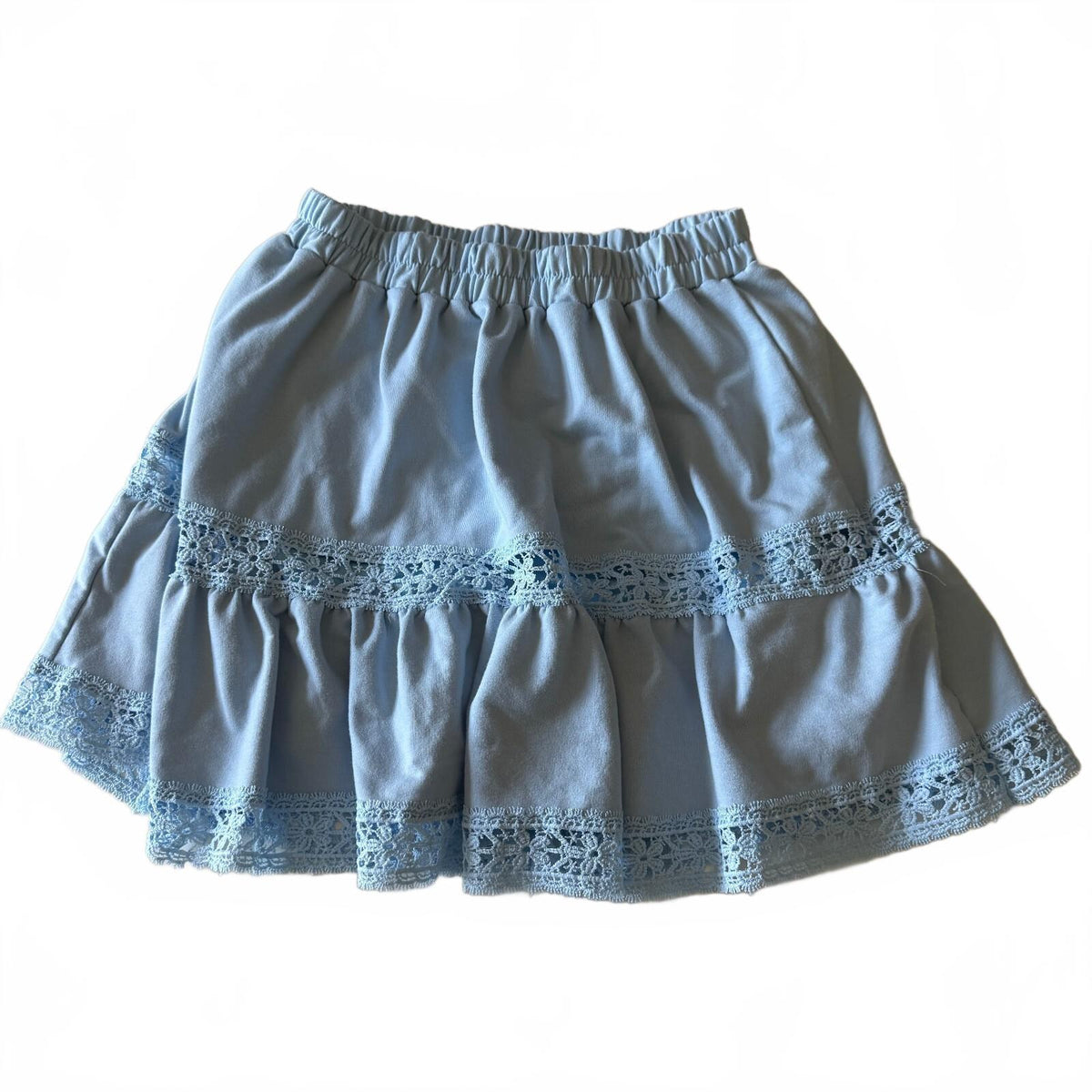 Baby Blue Tiered Lace Trim Mini Skirt Fairycore Cottagecore Coquette Sz Small