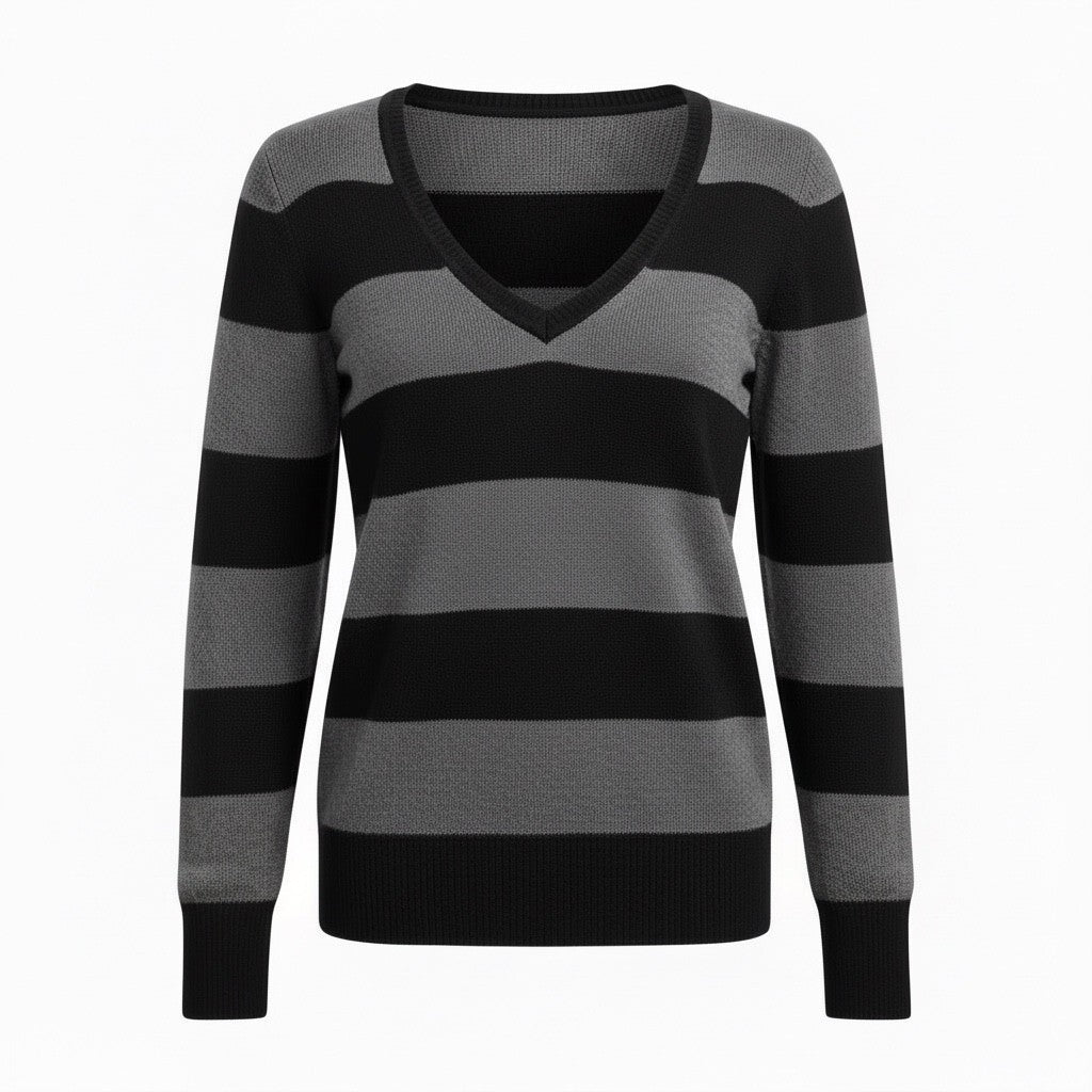 thriftalina Gap Luxe Women's XS Striped V-Neck Sweater Angora Rabbit Hair Blend Bella Swan