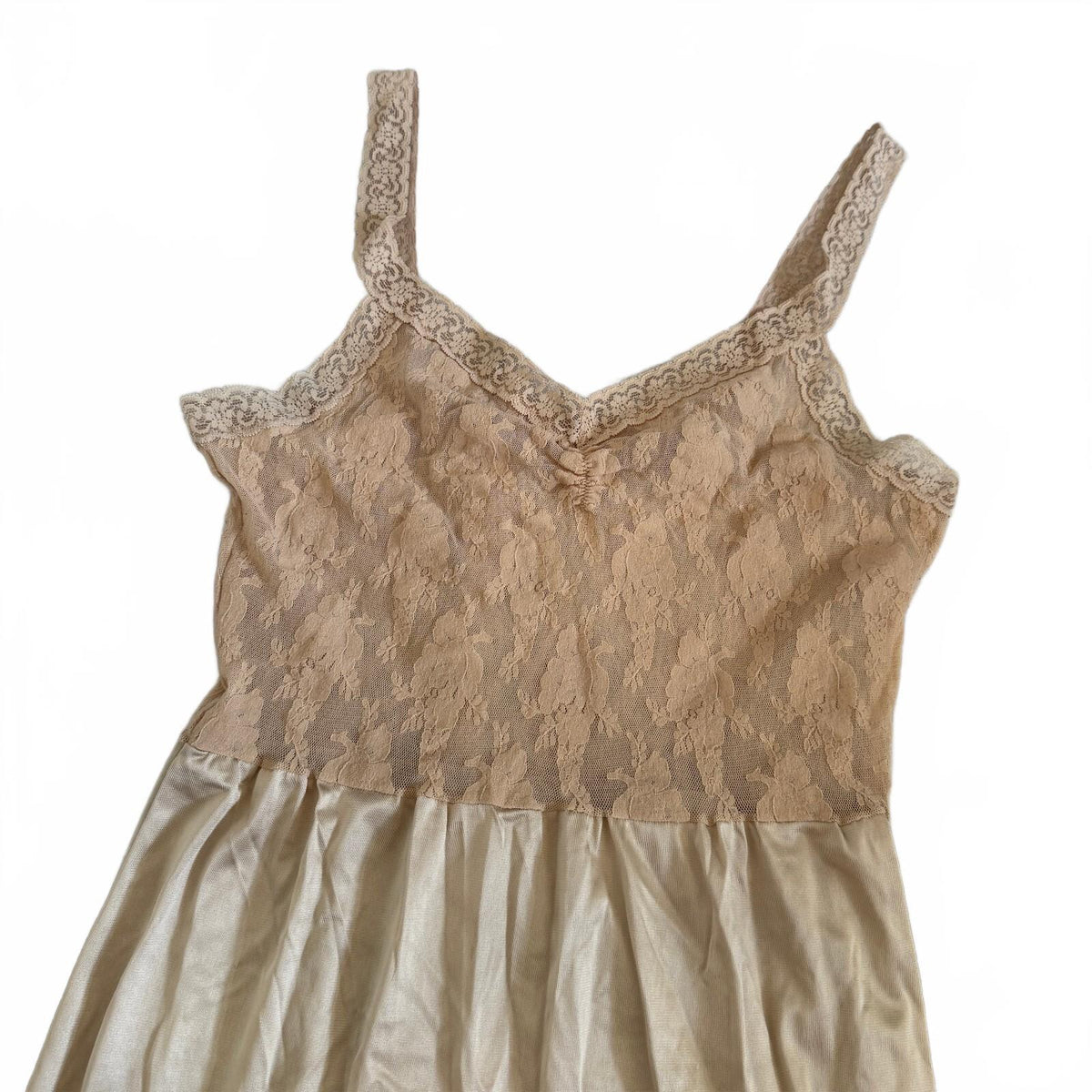 Vanity Fair Vintage Nude Lace and Nylon Slip Dress Size 34