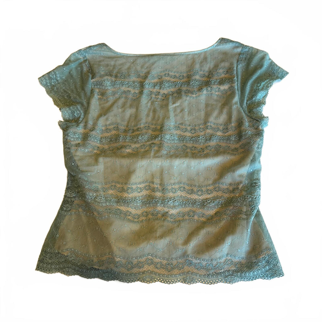 The Limited Lace Trim Blue Wrap Top Mesh Bella Swan Coquette Fall Back to School