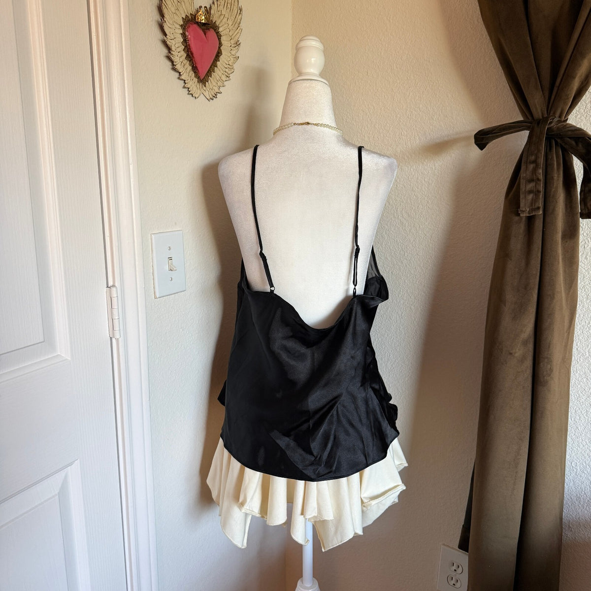 Joyspun Coquette Mesh Sheer Black Satin Tie-Front Camisole Top XL (16-18)