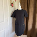 Ann Taylor Black Shift Dress Size 4 Gold Button Flap Pockets Short Sleeve Work