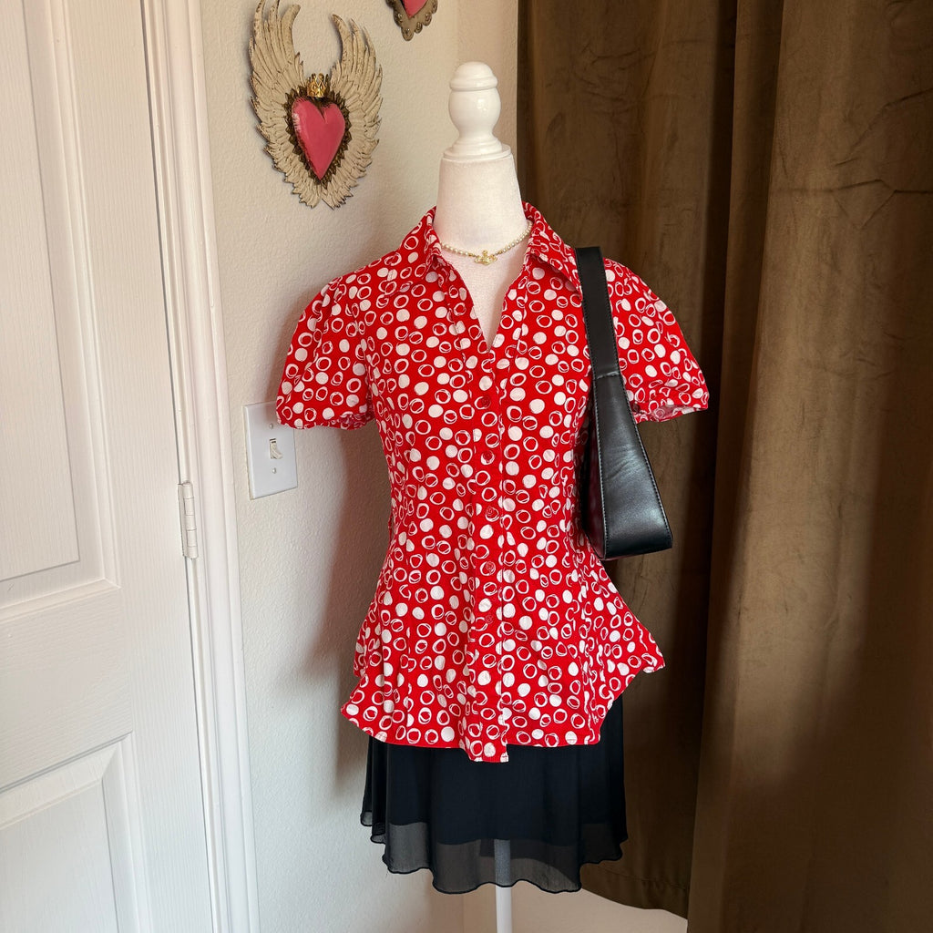 Vintage Harve Benard Women's Polka Dot Collared Blouse Size Large