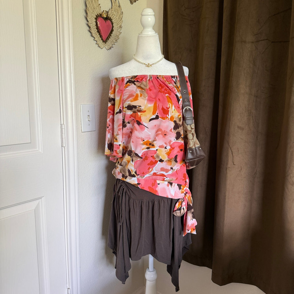 Vintage AB Studio Butterfly Batwing Sleeve Floral Draped Blouse Sz Large Fall