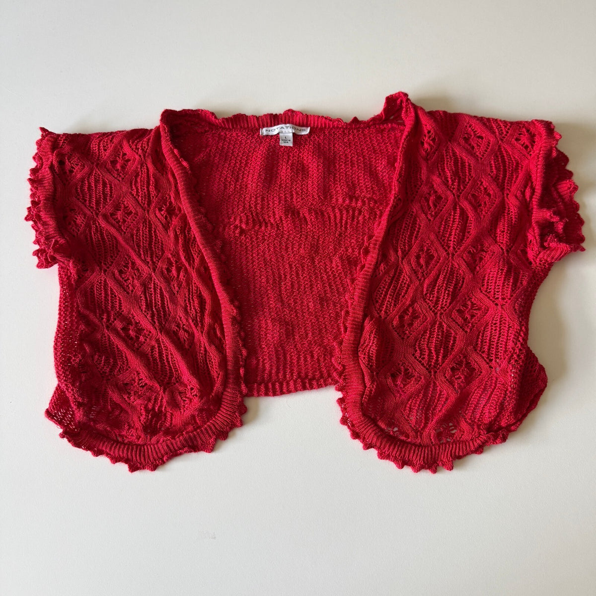 Notations Red Crochet Knit Bolero Shrug Cardigan Boho Fairycore Grandmacore L
