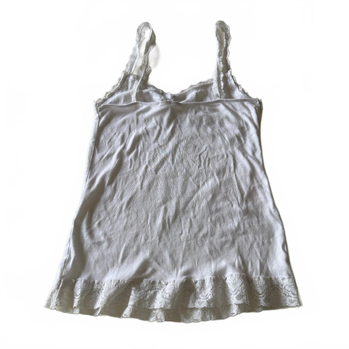 White Lace Trim Cami Bella Swan Coquette Cottagecore Fairycore Y2K Sz M Cotton