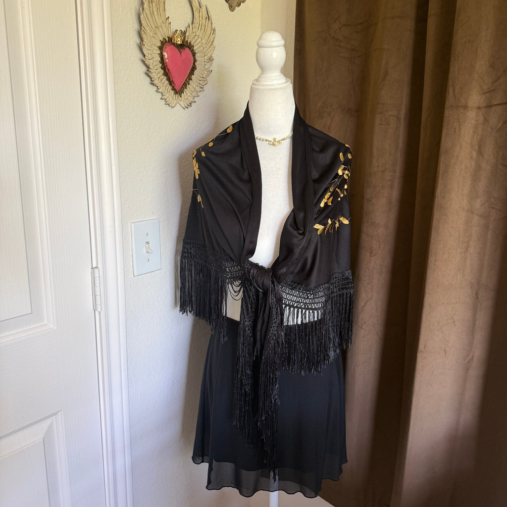 Piano Convertible Embroidered Scarf/Wrap/Shawl w/ Floral Applique Stevie Nicks
