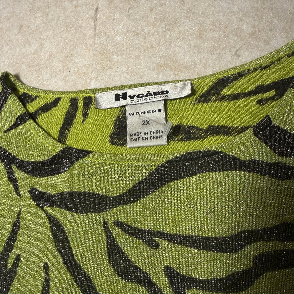 Peter Nygard Collection Womens 2X Green and Black Zebra Print Silk Blend Sweater