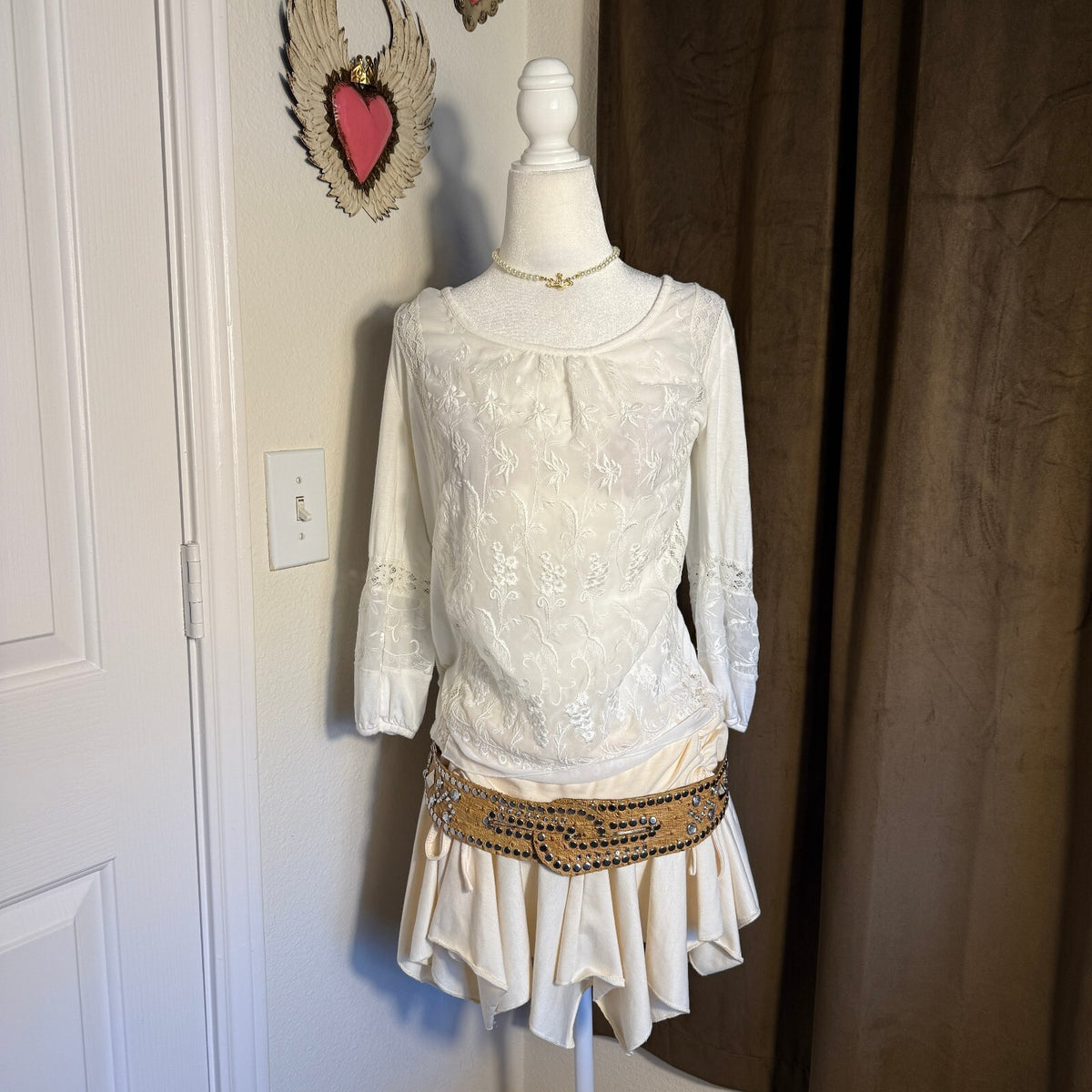 Cupio White Embroidered Lace Peasant Top Sheer Bohemian Cottagecore Sz Small