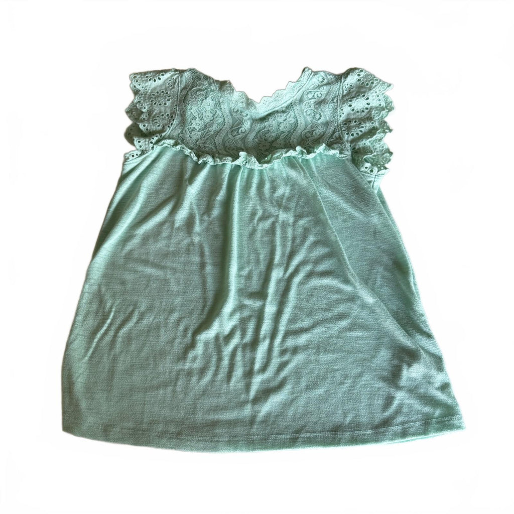 LC Lauren Conrad Coquette Mermaid Boho Mint Green Lace Eyelet Detail Top Size XS