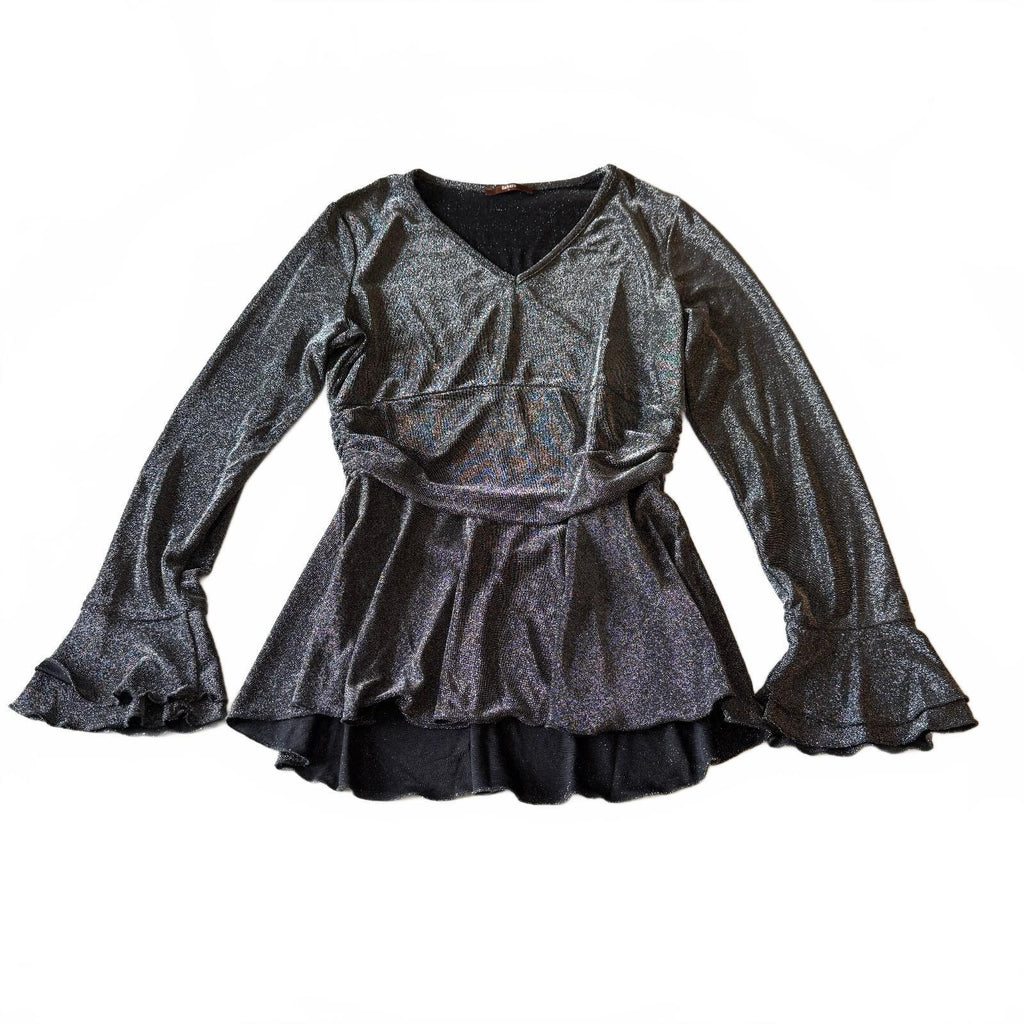Boho Chic Sparkly Bell Sleeve Silver Mini Dress Gaharu Women's Sz Large