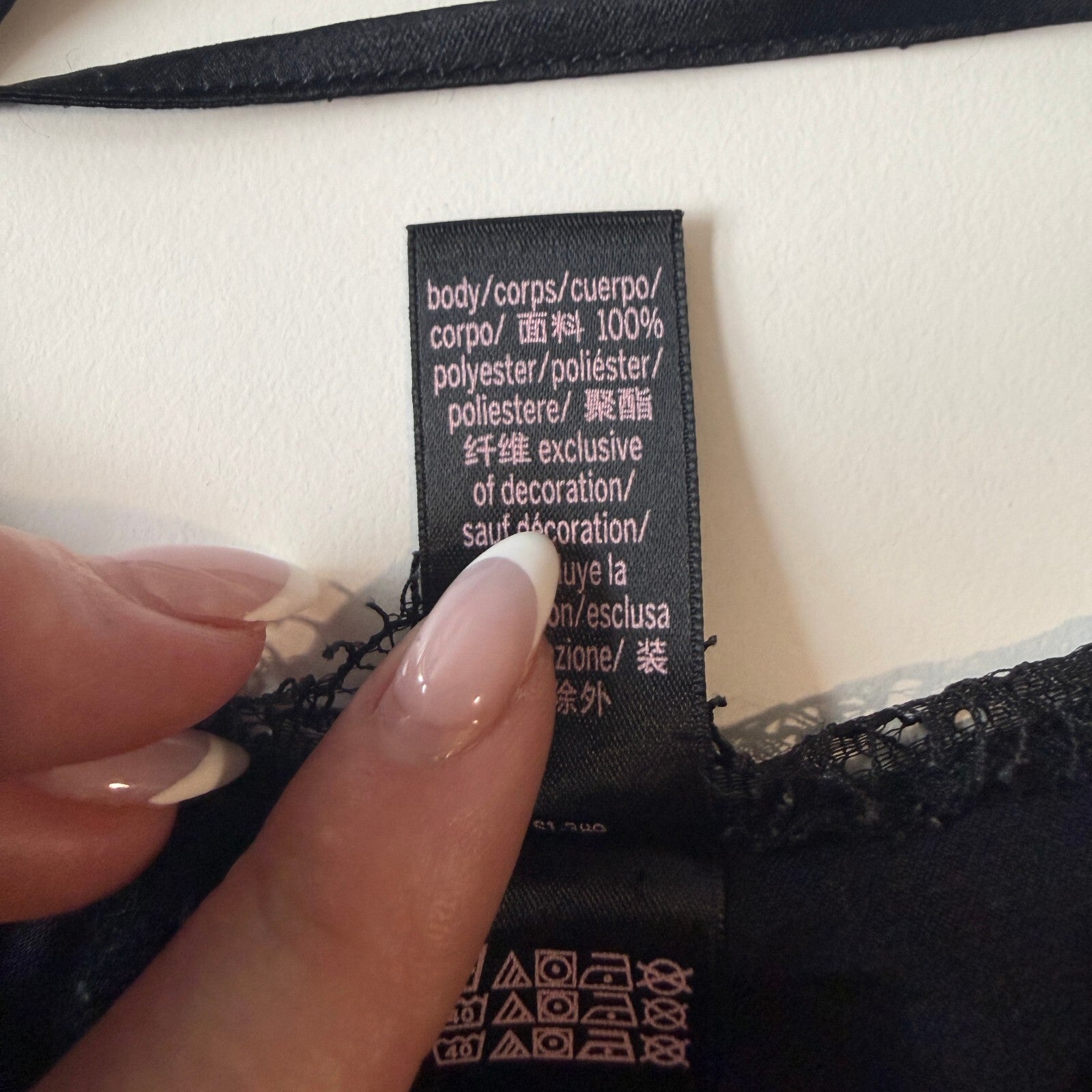 Victoria's Secret Black Satin Slip Dress with Lace Trim, Size Medium