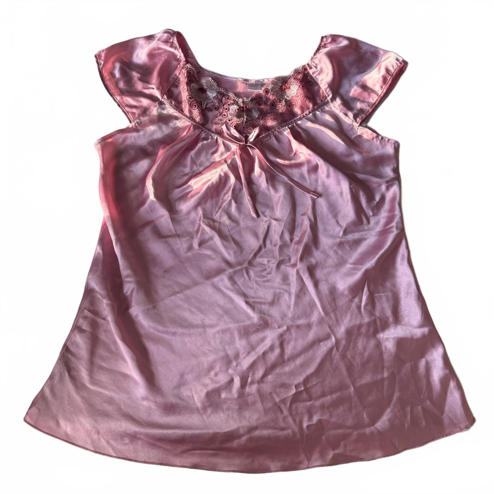 Women's Pink Satin Embroidered Cap Sleeve Blouse Size XXL