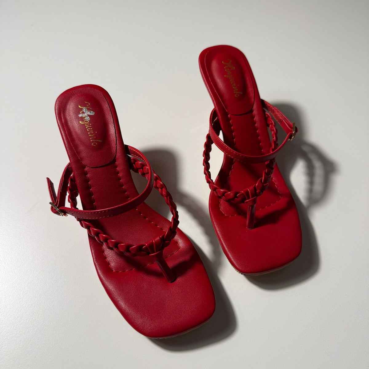 Hingswink Red Braided Strappy Kitten Heel Thong Sandals Brand New Size 6 1/2